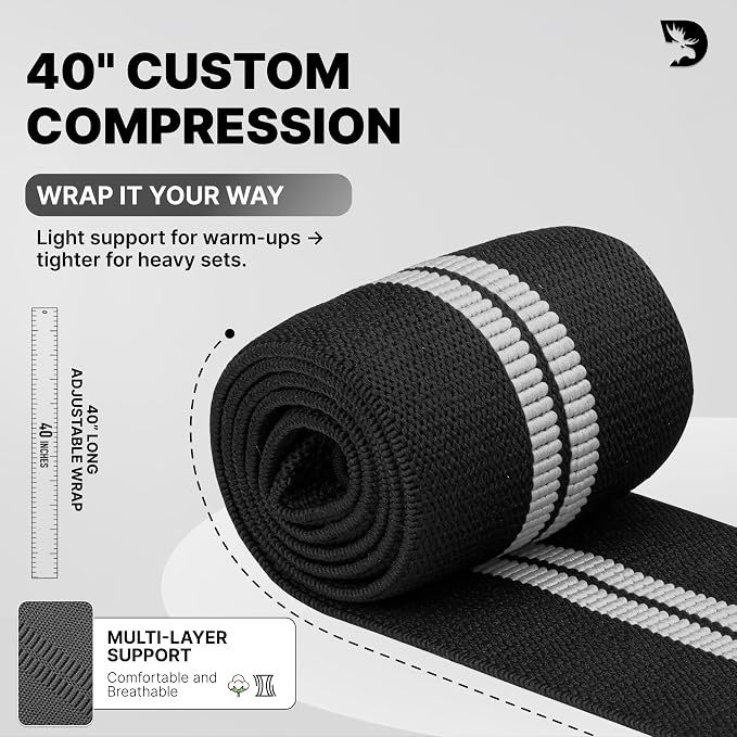 DMoose Fitness Elbow Wraps for Weightlifting (Pair) - 40'' Adjustable Strap for Gym Workout & Bench Press, Compression Elbow Sleeves for Tendonitis, Joint Support, Powerlifting & Deadlifts