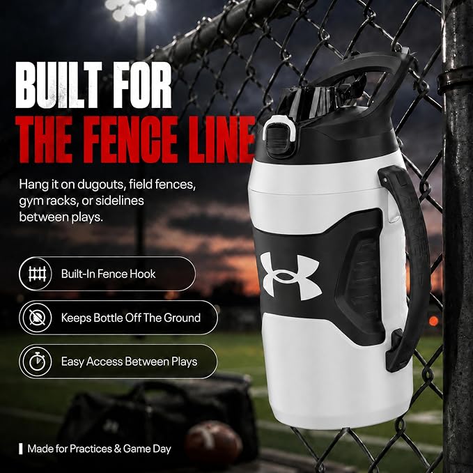Under Armour Insulated Water Bottle with Handle & Fence Hook, Half Gallon Sports Water Jug, Leak-Resistant & BPA-Free for Baseball, Football & Gym - White/Black, 64oz