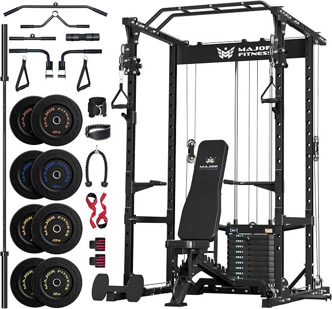 MAJOR FITNESS Power Cage Drone1 Premium- Multi-Function Power Rack for Home Gym, Squat Rack with Pull-up Bar, Cable Crossover System, J-Hooks, for Strength Training, Heavy-Duty Steel Construction