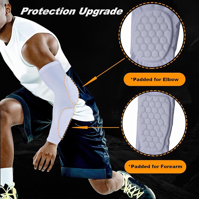 GUOZI Padded Arm Sleeves 2 Pack Elbow Forearm Pads for Football Volleyball | Honeycomb Crashproof Padding With Compression Fit Provides Impact Protection For Youth Adult Basketball Baseball Soccer et.