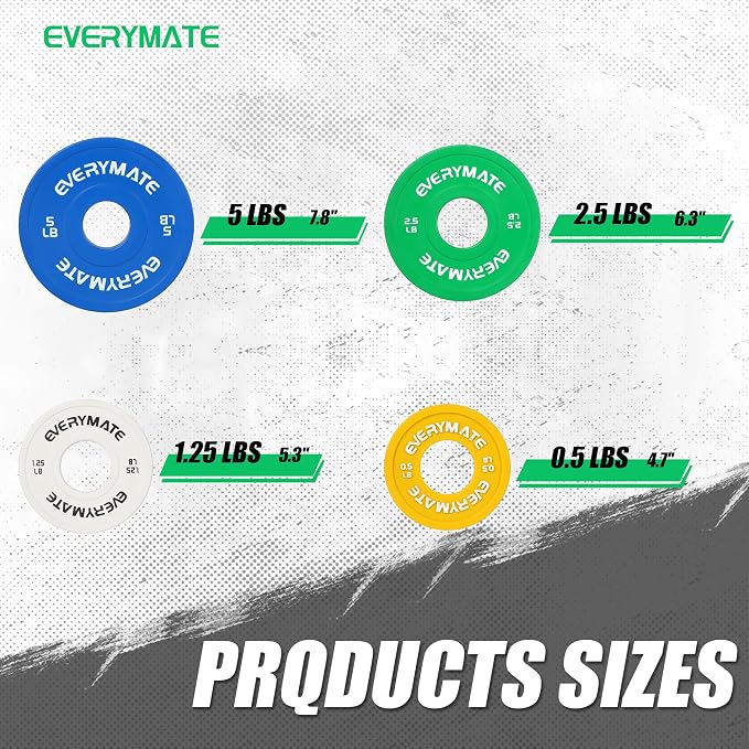 EVERYMATE Change Weight Plates 1.25LB 2.5LB 5LB Set Fractional Plate Olympic Bumper Plates for Cross Training Bumper Weight Plates Steel Insert Strength Training Weight Plates