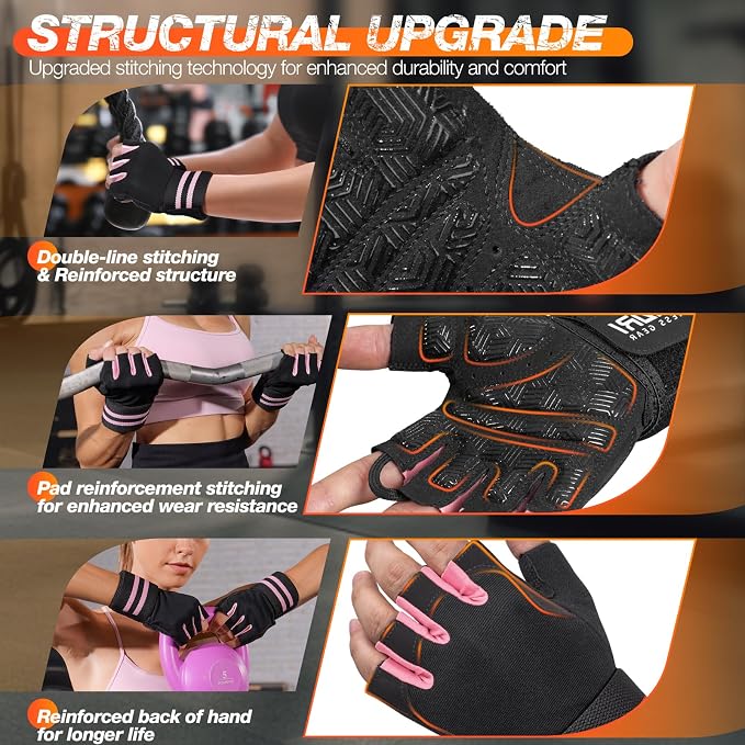 SIMARI Workout Gym Gloves for Men Women, Weight Lifting Gloves with Wrist Wrap Support, SBR Pad Grip for Full Palm Protection, for Exercise, Fitness, Dumbbells, Barbell, Climbing, Fingerless