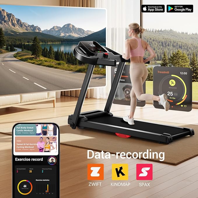 CURSOR FITNESS 16% Incline Treadmills for Home Small with 3 LED Displays, 3.0HP Foldable Walking Pad Treadmill Up to 400LBS Capacity, Portable Treadmill 0.6-7.0MPH