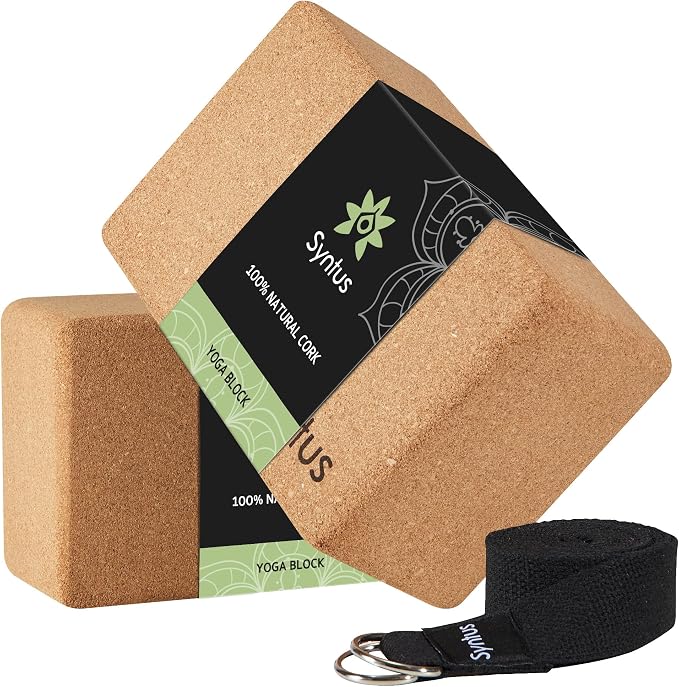 Syntus Yoga Block and Yoga Strap Set, Soft Non-Slip Yoga Blocks 9×6×4 inches, 8FT Metal D-Ring Strap for Yoga, General Fitness, Pilates, Stretching and Toning