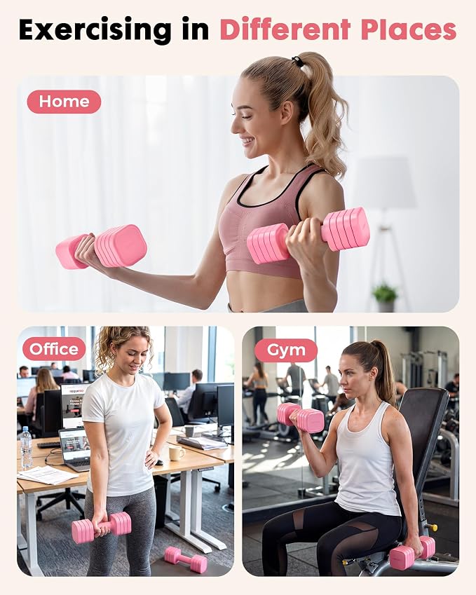 Equipro Hand Weights for Women at Home 6 LBS Adjustable Dumbbell Set of 2, Fast Adjust Dumbbells with TPU Soft Rubber Handle for Home Gym Exercise Training