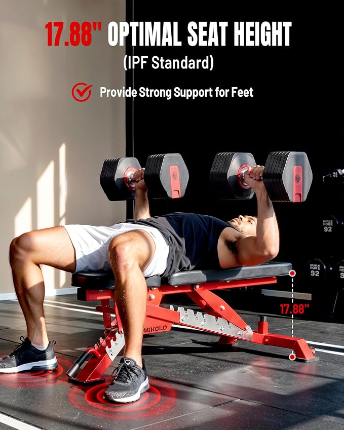 Mikolo Weight Bench - 1300 Weight Capacity and 40 Adjustable Positions for Full Body Workouts, Incline, Decline and Flat Setting for Garage and Home Gym