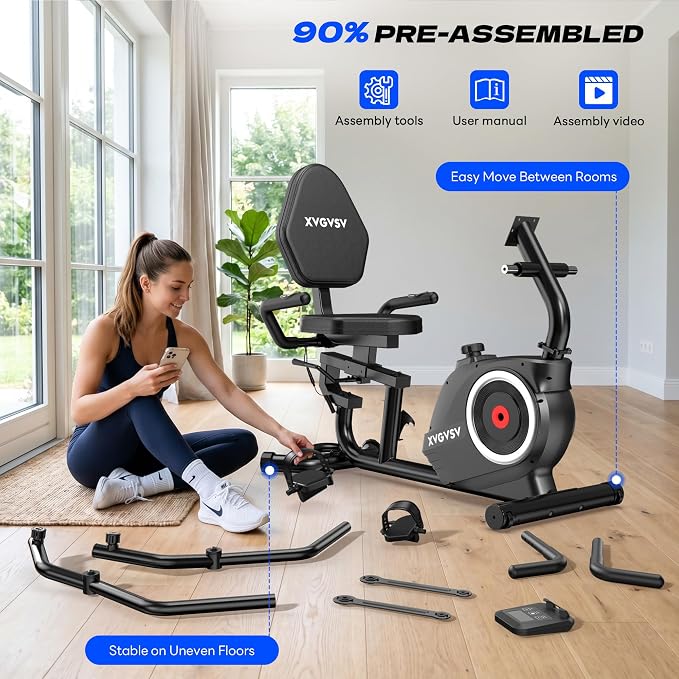 Recumbent Exercise Bike, Stationary Bike for Home with Arm Exercise | Recumbent Bike with 400LB Whisper-Quiet 16 Levels Magnetic Resistance Heart Rate and Multi-Function LCD Comfortable Seat