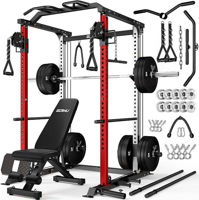 DP01 Power Cage, 2000LBS Squat Rack with Cable Crossover and Dual Independent Pulley System, Full Cage for Full Body Training, Power Rack with More Training Attachments for Home Gym