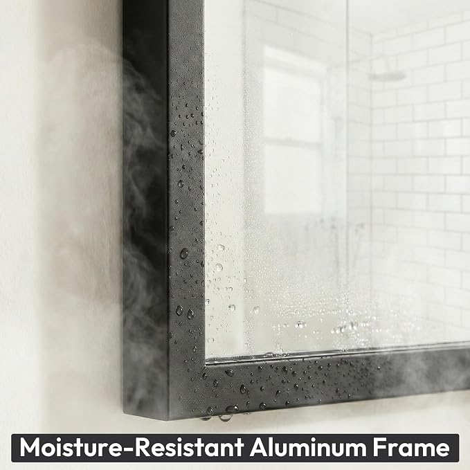 30" x 40" Matte Black Wall Mirror, 40" x 30" Metal Framed Rectangular Decor, Vertical/Horizontal Accent Mirror for Fireplace & Bathroom Vanity