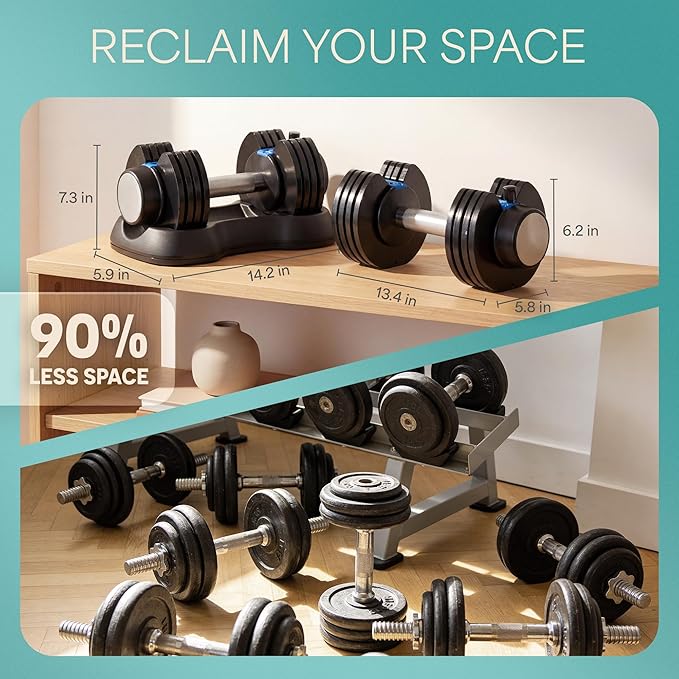LifePro Adjustable Dumbbells, Single or 2pcs, Up to 55 lbs & 3-in1 option | Quick-change weight system with included rack — available in options from 2.5 to 55 lbs for every fitness level
