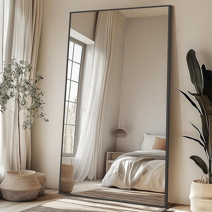 MirrMuse 82"X44" Oversized Floor Mirror Full Length, Extra Large Mirror | for Gym Bedroom Living Room Clothing Store, Tempered Glass, Black Aluminum Frame, Full Length Body, Hanging or Wall Mounted