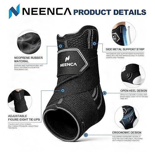 NEENCA Adjustable Ankle Support Brace with 2 Stabilizers Sports&Daily-1Pack | Neoprene Brace With Figure-8 Straps,Helps Support Weak or Unstable Ankles With Adjustable Compression And Side Stabilization