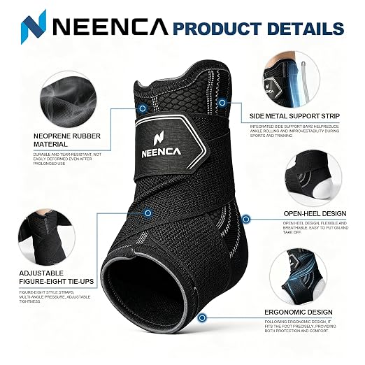 NEENCA Adjustable Ankle Support Brace with 2 Stabilizers Sports&Daily-1Pack | Neoprene Brace With Figure-8 Straps,Helps Support Weak or Unstable Ankles With Adjustable Compression And Side Stabilization