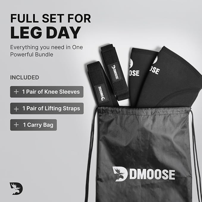 DMoose Fitness Knee Sleeves for Weightlifting (Pair) 78" Knee Wraps for Squats, Powerlifting & Joint Stability