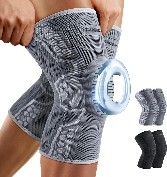 CAMBIVO Knee Brace for Men & Women, 2-Pack Compression Sleeve with Gel Pad | Patella Gel Pad with Side Stabilizers for Knee Pain Relief. Ideal for Running, Weightlifting & Arthritis, Workout, Daily Use