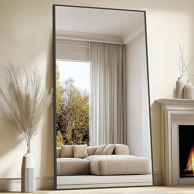 MirrMuse 82"X44" Oversized Floor Mirror Full Length, Extra Large Mirror | for Gym Bedroom Living Room Clothing Store, Tempered Glass, Black Aluminum Frame, Full Length Body, Hanging or Wall Mounted