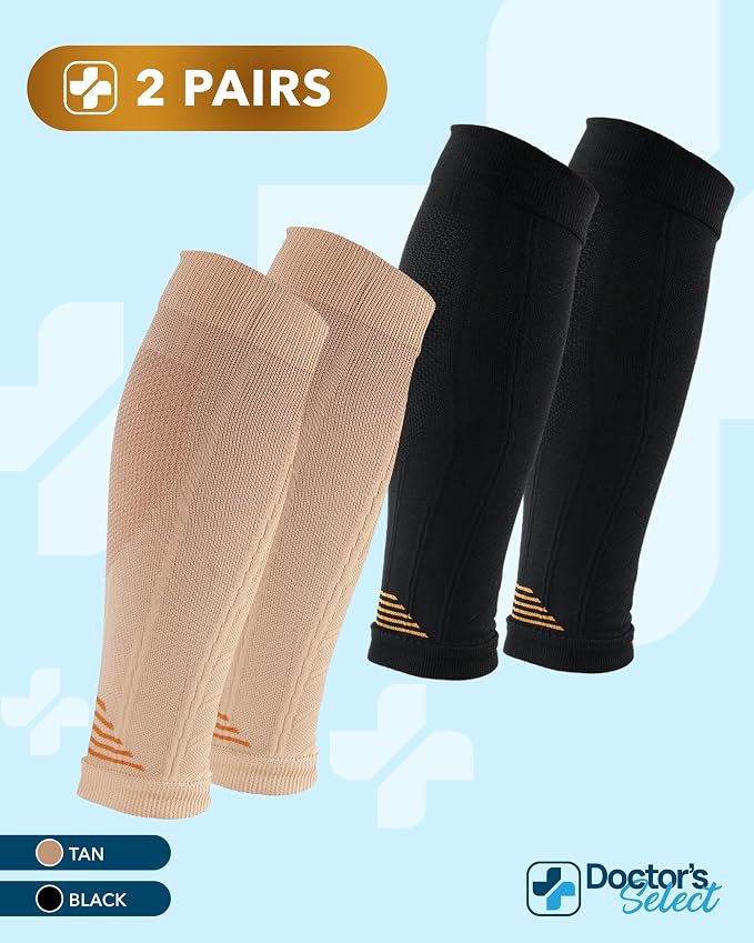 Doctor's Select 2 Pairs Copper Calf Compression Sleeve - Leg Compression Sleeves for Women & Men, Shin Splint Relief