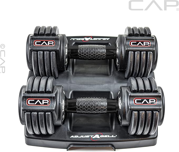 CAP ADJUSTABELL Adjustable Dumbbell Set, Premium Quick Select Adjustable Weights for Strength Training, Singles & Pairs, 12.5 LB, 25 LB & 55 LB, Round & Hex Dumbbells, Multiple Grip Handle Options