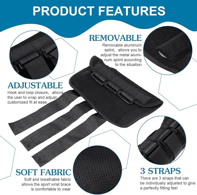 SATINIOR 2 Pack Carpal Tunnel Wrist Brace Night Wrist Sleep Support with Metal Splint Adjustable Compression Strap for Women Men Tendinitis Sports Sprained Pain Relief(Right and Left Hand,Black)