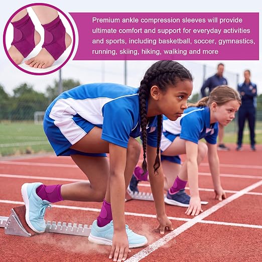 Honoson 2 Pcs Ankle Brace Kid Ankle Support Youth Neoprene Lace up Compression Sleeve Foot Brace Stabilizer with Adjustable Strap for Sport Sprained Plantar Fasciitis Achilles Tendonitis(Rose Red,S)