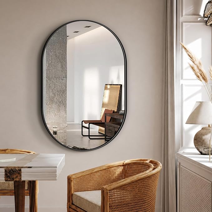 Oval Bathroom Vanity Mirror for Wall, 40''x28'' Black Oval Bathroom Mirror for Over Sink, Bedroom, Living Room, Entryway, HD Tempered Glass, Wall Mounted Horizontally or Vertically