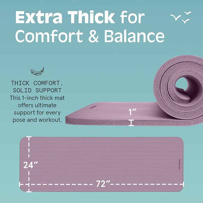 Retrospec Solana Yoga Mat 1" Thick w/Nylon Strap for Men & Women - Non Slip Exercise Mat for Home Yoga, Pilates, Stretching, Floor & Fitness Workouts