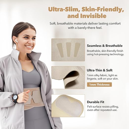 Slim Fit Lower Back Brace – Ultra-Thin Ergonomic H-Shaped Resin Support, Seamless Design for Strong & Comfortable Lumbar Support, Lightweight & Discreet Back Brace (Black, Medium)