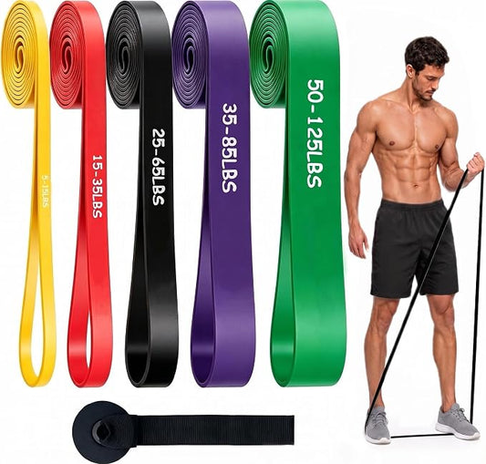 Resistance Bands, 5 Levels Pull Up Assistance Band Set with Door Anchor, Resistance Band for Working Out Fitness Training Physical Therapy, Exercise Bands for Men Women