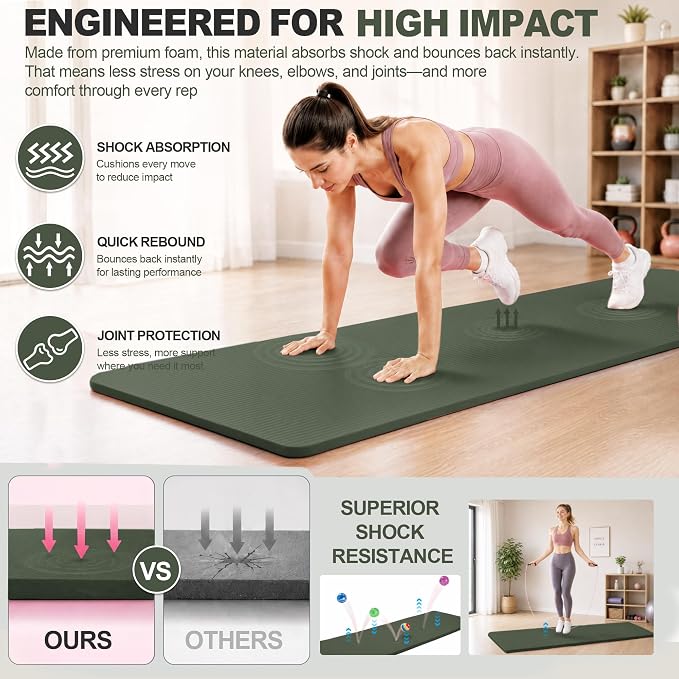 HULKFIT High Density Non Slip Yoga Mat, Extra Thick Exercise Mat with Carrying Strap, for Pilates, Fitness, Home Gym & Floor Workouts - Multiple Thickness & Multiple Color