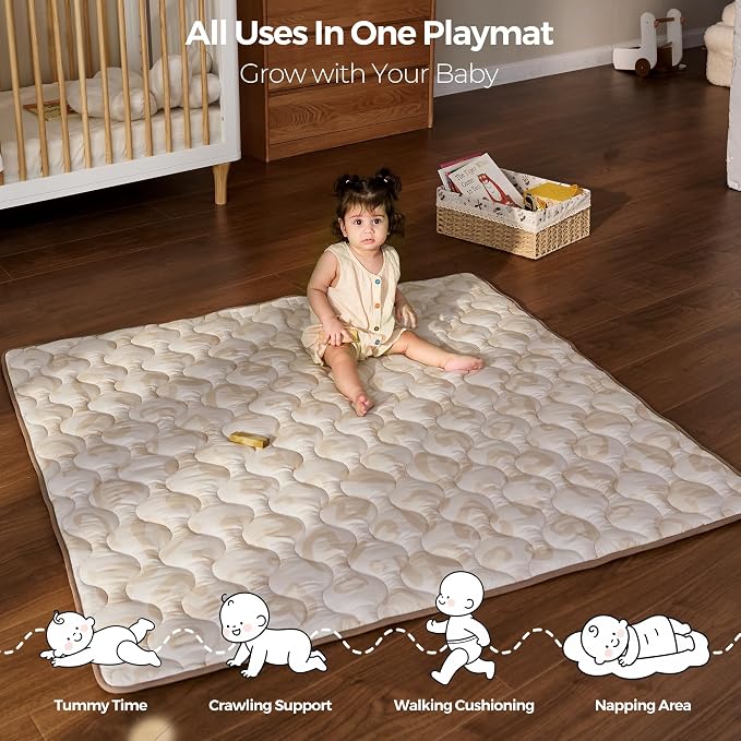 Momcozy Baby Play Mat for Floor, 50"x50" Thickened Playpen Mat, Playmate for Baby Tummy Time, Waterproof & Non-Slip, Foldable Outdoor Mat with Carrying Handle, Leopard | Playmate for Baby Tummy Time, Waterproof & Non-Slip, Foldable Outdoor Mat with Car...