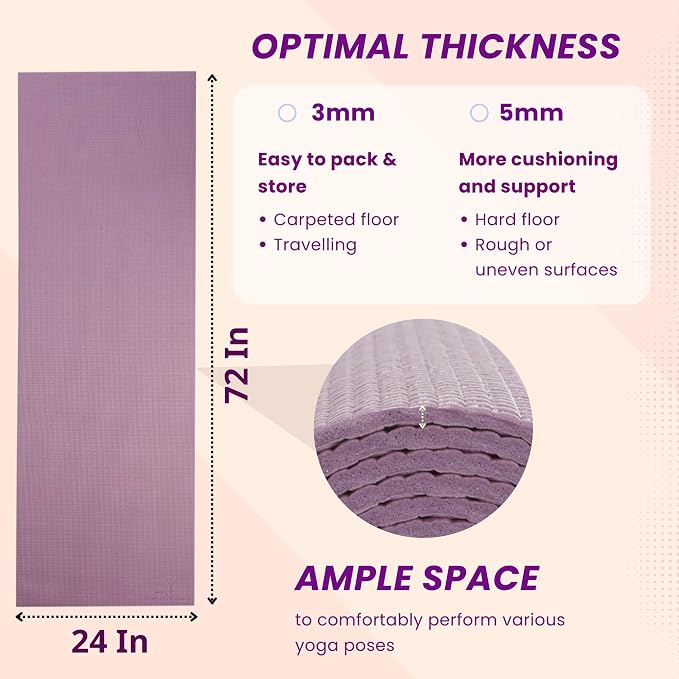 Everyday Yoga Deluxe Mat, Spacious 72"x24" Non-Slip Yoga Mat for Comfortable Home Workouts, 3-5mm Extra Thick