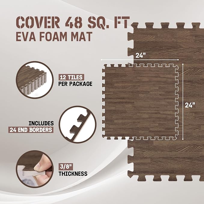Yes4All EVA Interlocking Mats, Puzzle Floor Tiles, Foam Floor Padding with Border for Furniture, Home Space, Living Room, Garage