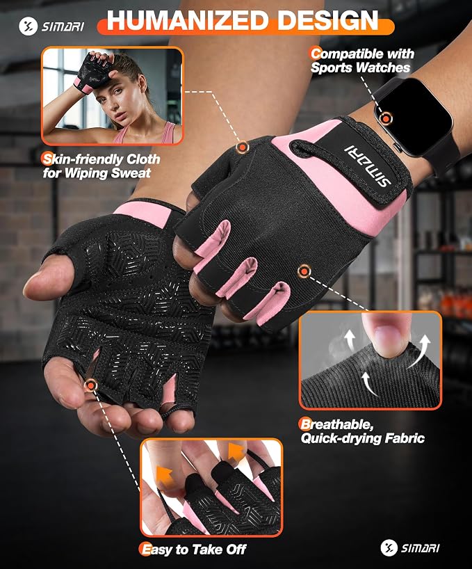 SIMARI Breathable Workout Gloves with Cushion Pad/Grip/Reduce Calluses, Weight Lifting Gloves for Gym Exercise, Cycling, Weightlifting Training, Fitness, Pilates, Kayaking, Gift for Men & Women