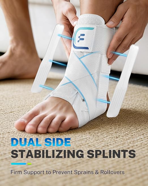 Ankle Brace for Men Women with Removable Side Splints Figure 8 Strap | Quick Lace-Up Adjustment, Sprain Recovery Support, Achilles Tendon Relief, Sports Stability for Basketball & Running