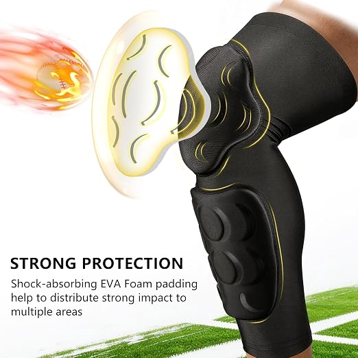Padded Knee & Shin Guards, Compression Adult Proslide Leg Sleeve Pads, Sliding Anti-Slip Breathable Foam Padding Knee Brace for Football & Multi-Sport (1 Pair)