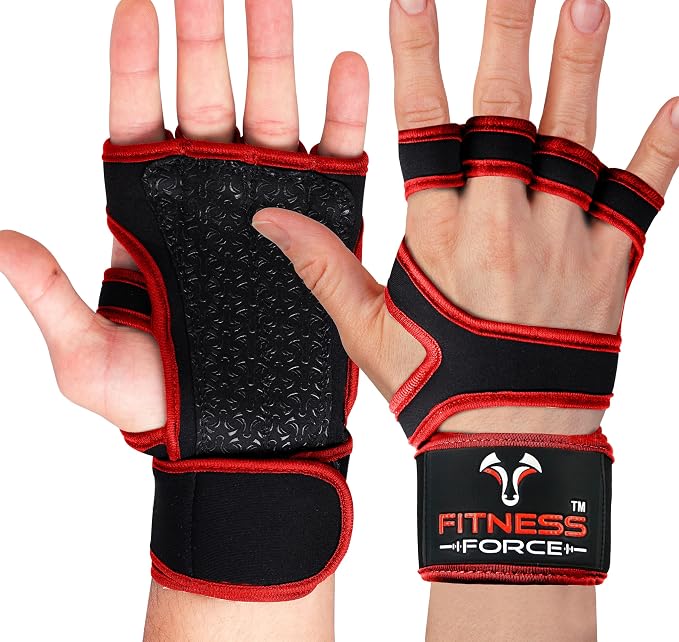FITNESS FORCE Ventilated Weight Lifting Workout Gloves for Men & Women | Gym Gloves for Men & Women with Built-in Wrist Wraps for Men, Exercise Gloves for Weightlifting, Cycling & Cross Training