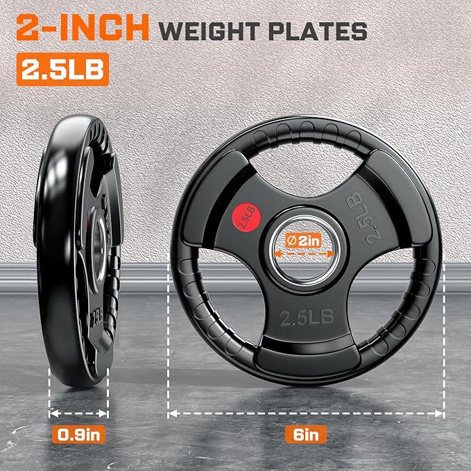 XDDIAS Rubber Weight Plates for Barbell, 2-Inch Olympic Grip Plate for Strength Training, Weightlifting and Bodybuilding in Home & Gym, Solid Cast Iron Weight Plates Pair and Sets