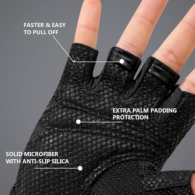 Workout Gloves for Women Men, Weight Lifting Gloves Padded, Full Palm Grip | Gym Grip Gloves for Weightlifting, Rowing, Exercise, Cycling, Dumbbells, Kettlebells, Home Work Out Equipment, Half-finger