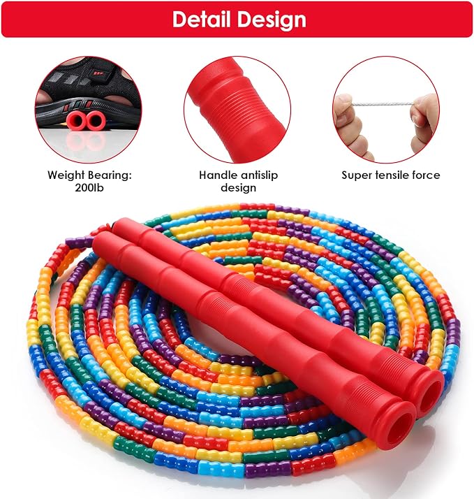 Double Dutch Jump Rope Long Jump Rope 16 FT 1 Pack/2 Pack, Adjustable Soft Beaded Diy Jump Rope for Kids Adult Long Enough for 5-6 Jumpers