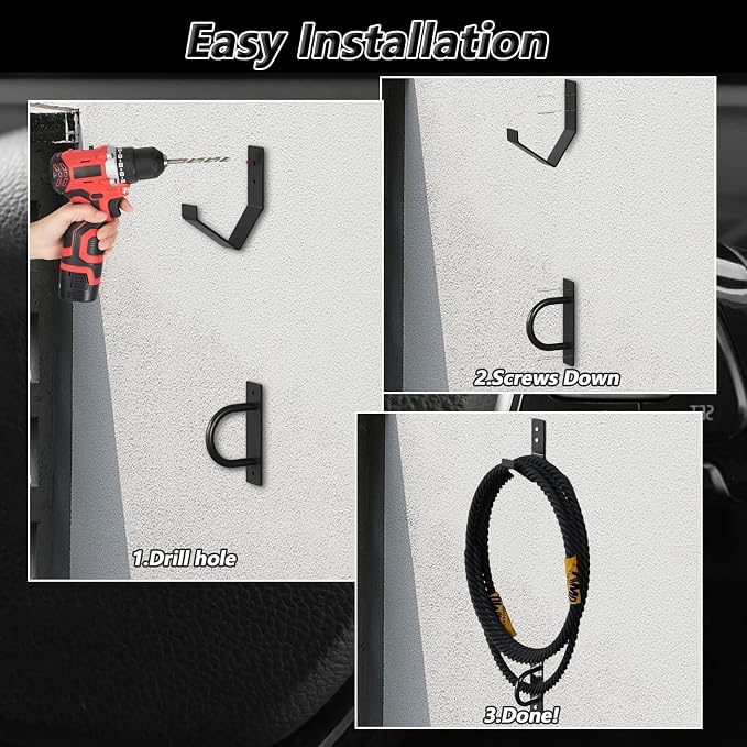 Battle Rope Wall Mount Kit, Heavy Duty Steel Anchor and Storage Hook for 30-50 Feet,1"-2.5" Ropes, Black