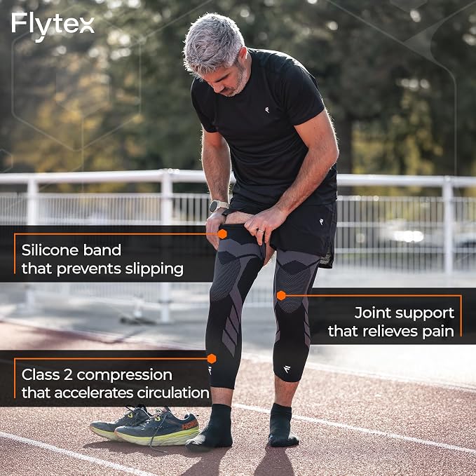 FLYTEX – Knee Compression Sleeves – Pain & Injury Relief for Knees – Osteoarthritis, Meniscus Tear, Cruciate Ligament, IT Band Syndrome – Ideal for Running, Hiking, Cycling, Fitness, Basketball