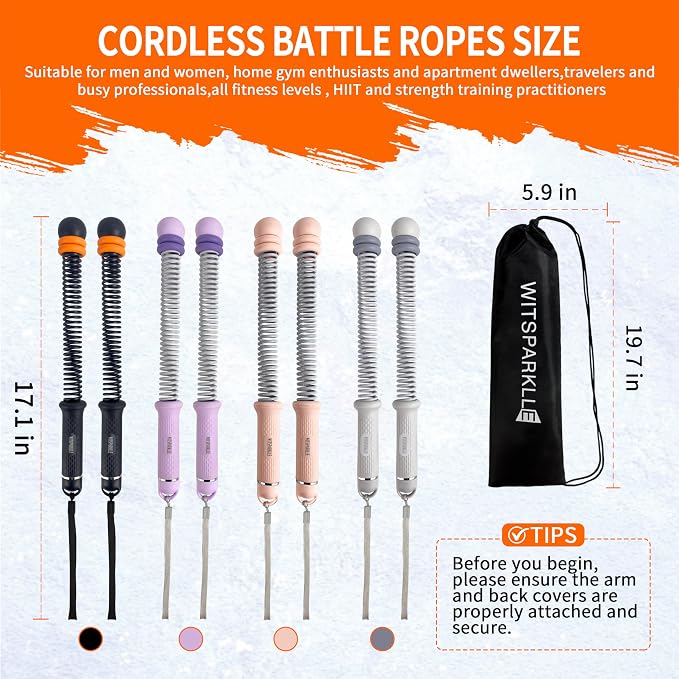 Portable Adjustable Ropeless Battle Ropes with Black | Weighted Cordless Workout Rope with Anti-slip Handles for Low-impact Cardio, HIIT, Home Gym and Office Fitness