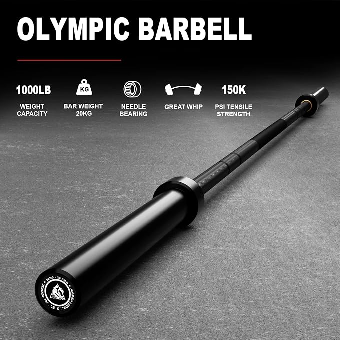LIONSCOOL 7FT Olympic Barbell 2” Bar for Strength Training Weightlifting | 700/1000/1500lbs Weight Capacity, 2-Inch 40/45lbs Black, Silver, Red, Chrome Power Lifting, Squat, Deadlift, Presses, Row Bar