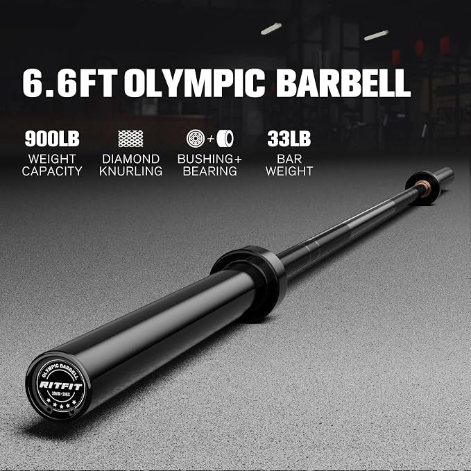 RitFit Elite 7ft Olympic Barbell, Robust 45lb Barbell for Weightlifting and Powerlifting, Superior Olympic Bar with Exceptional 500lbs Load Capacity, Weight Bar for 2” Standard Plates