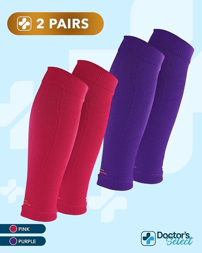 Doctor's Select 2 Pairs Copper Calf Compression Sleeve - Leg Compression Sleeves for Women & Men, Shin Splint Relief