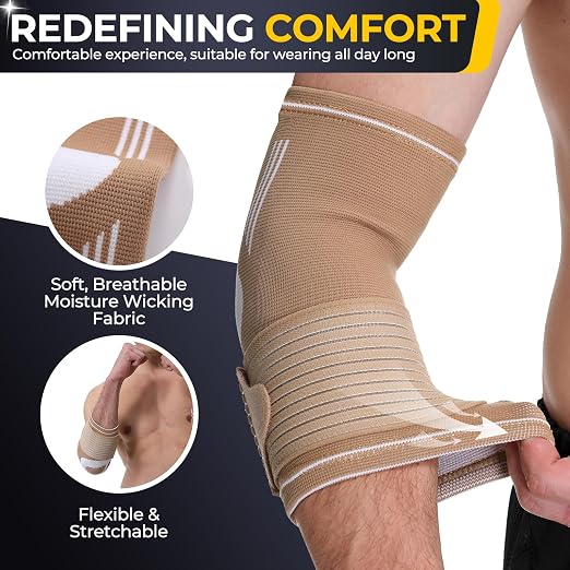 NeoTech Care Elbow Support Brace (Beige, Size L, 1 Pair)
