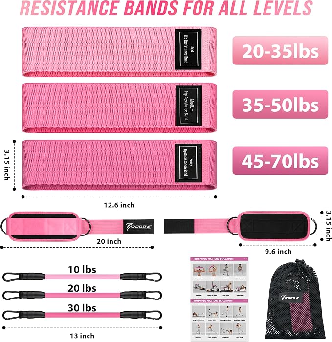 WOQQW Resistance Bands Set - Ankle Resistance Bands with Cuffs for Legs & Glute Workout, Fabric Booty Bands for Women, Home Gym Exercise Equipment for Hip, Pilates, Fitness, Yoga, Physical Therapy