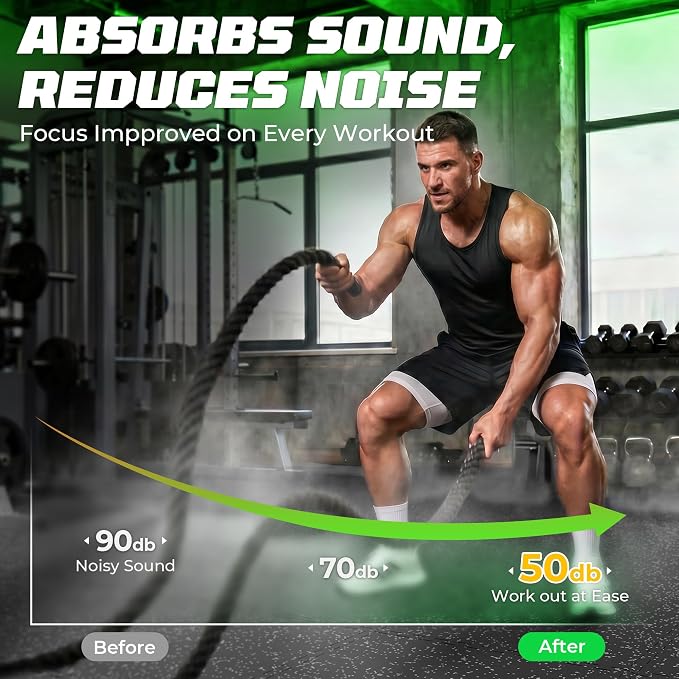PRAISUN 0.56" Rubber Top Gym Flooring, Heavy Duty Interlocking Gym Mats for Home Gym, Non-Slip Workout Mat, 24 x 24in Large Gym Floor Mat, Protect Floors from Equipment, 144 Sq Ft, Black/Grey