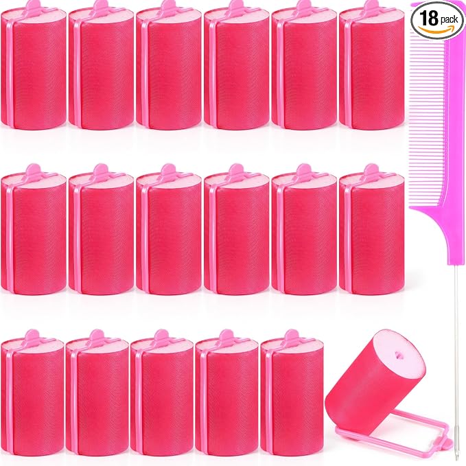Syhood 18 Pcs Satin Rollers for Black Hair Foam Sponge Rollers Pink Satin Wrapped Hair Curlers for Hairdressing Styling (1.42 Inch)