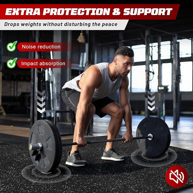 Interlocking Exercise Equipment Mats, 0.56" Thick 12 Tiles (48 Sq Ft) - Rubber Top Gym Flooring with High Density EVA Foam, Heavy Weight Workout Mats for Home GymFloor Protection,Black/White